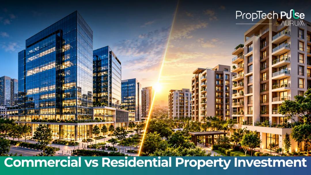 Infographic comparing gross yield, vacancy rate, and loan limits for commercial versus residential real estate in India 2026