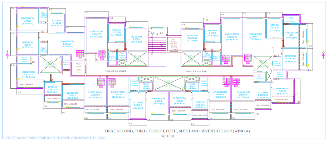  avenue A wing Cluster Plan from 1st to 7th Floor