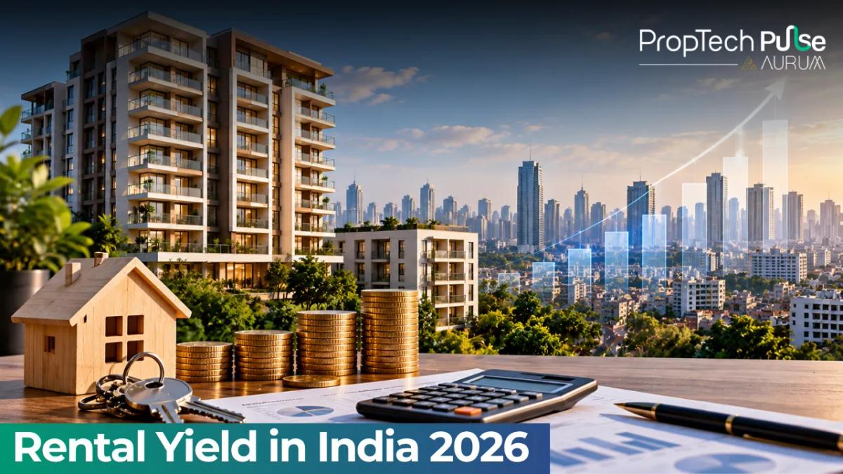 Bar chart comparing gross and net rental yields across Mumbai Bengaluru Hyderabad Pune and Delhi NCR for 2026