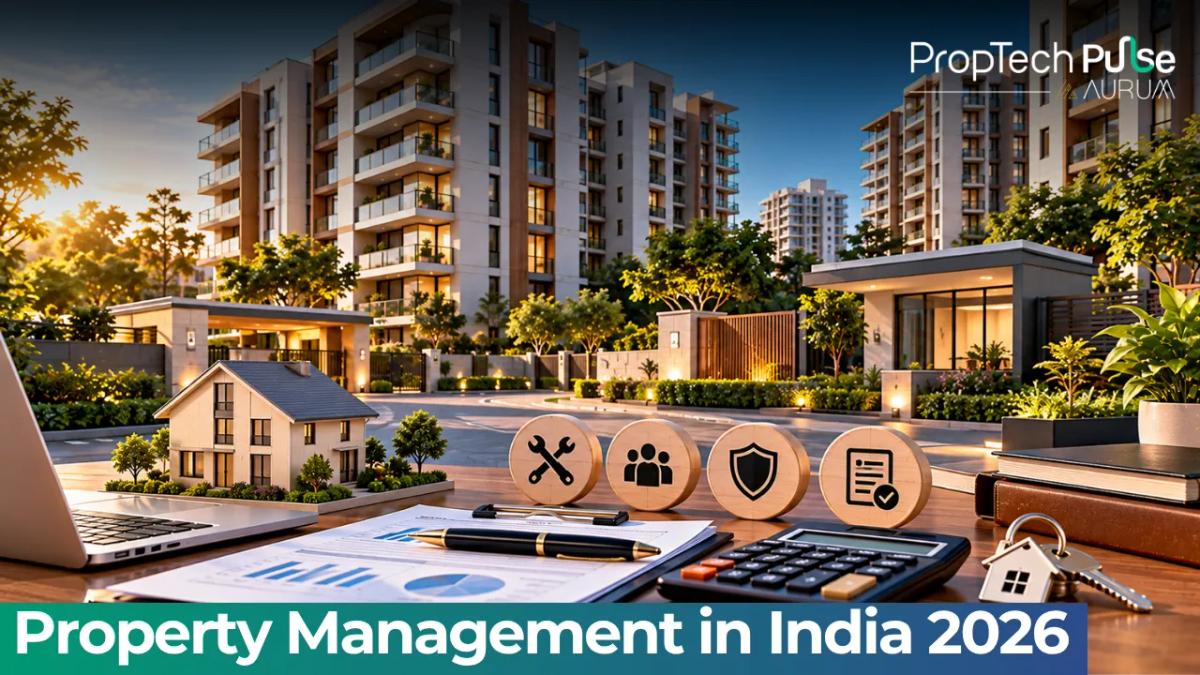 Property manager reviewing rental agreement and maintenance reports in an Indian apartment complex office