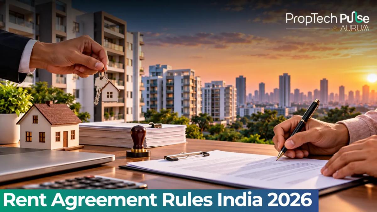 Document showing an executed rent agreement with a pen and Indian rupee notes on a desk