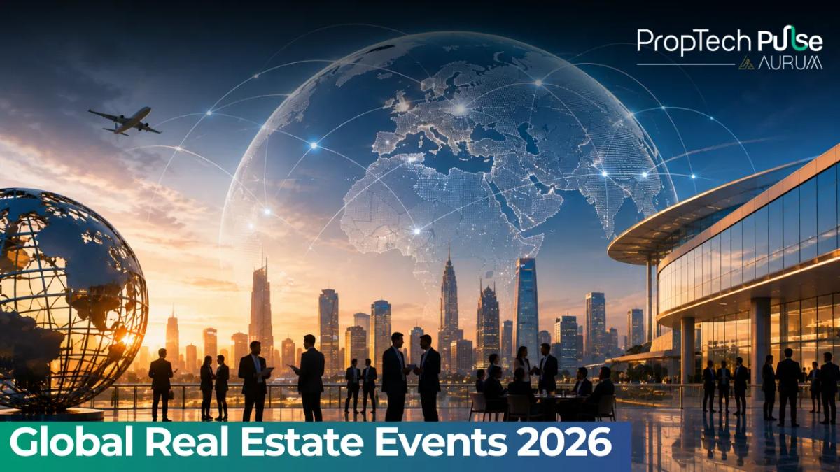 Global real estate and PropTech industry professionals networking at an international summit