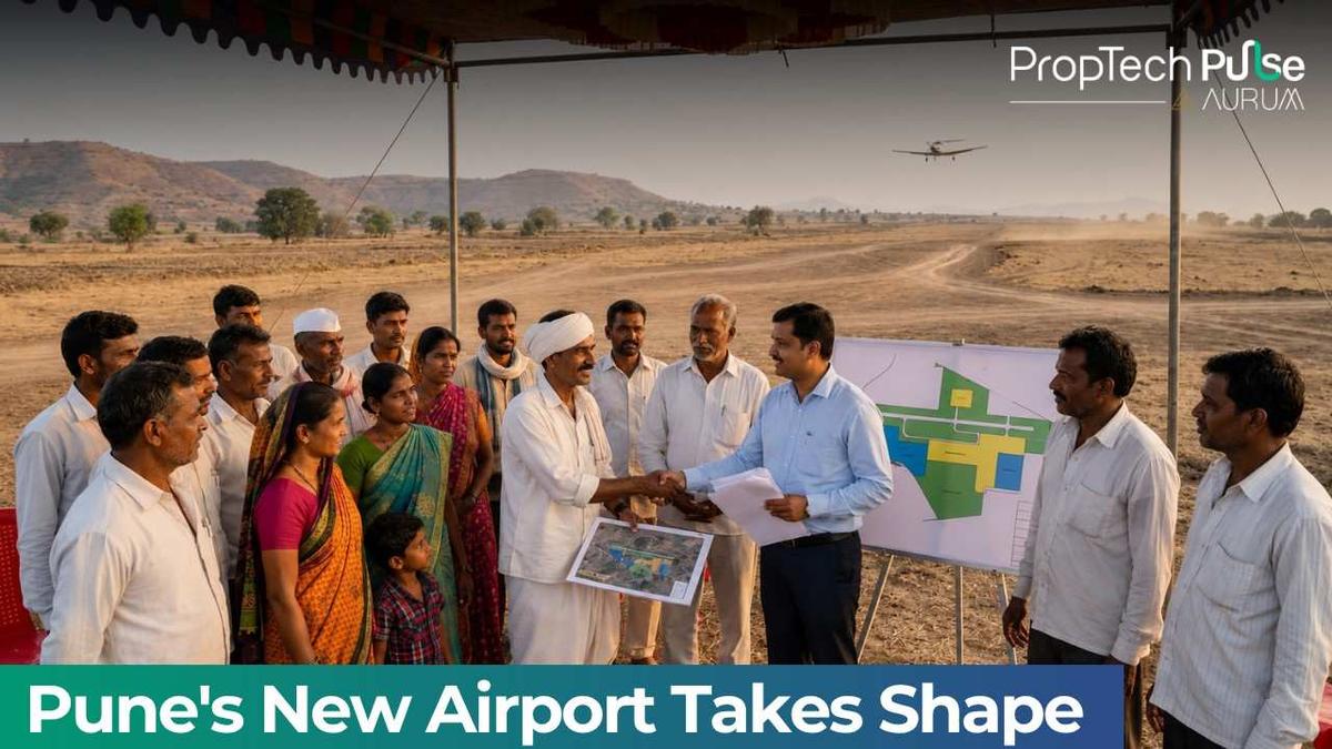 Purandar airport Pune land acquisition 60 percent 1837 acres 900 crore compensation farmers 2026