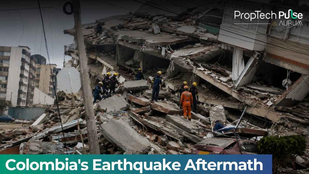 Emergency rescue teams searching through collapsed buildings after a powerful earthquake in western Colombia amid widespread structural damage and debris