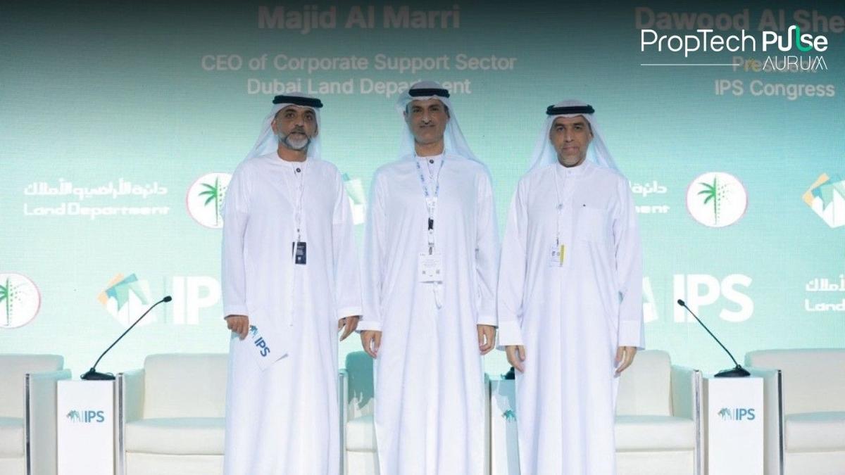 IPS 2026 at Dubai World Trade Centre featuring three officials on stage during the International Property Show
