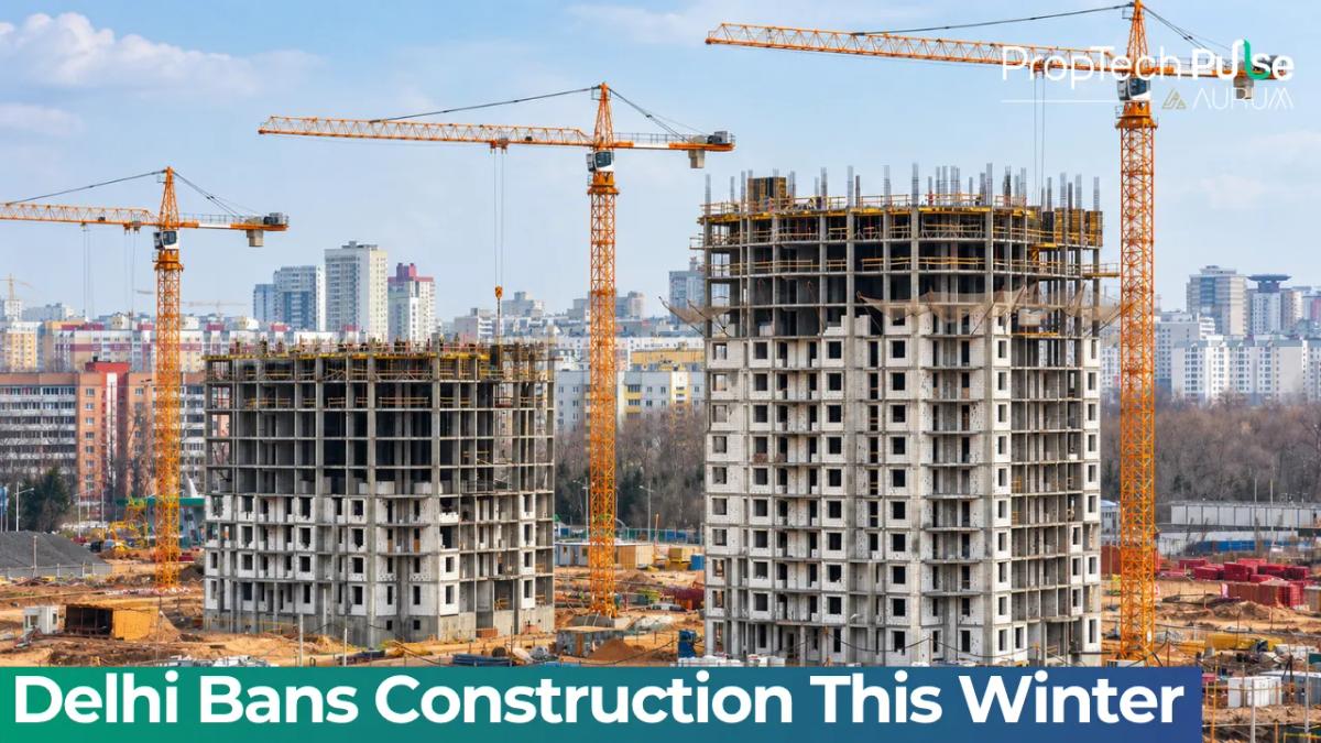 Construction site in Delhi affected by the winter pollution control ban on building activity