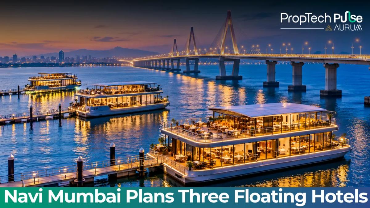 Proposed floating hotels near Belapur tourism jetty in Navi Mumbai with views of Atal Setu and Panvel Creek