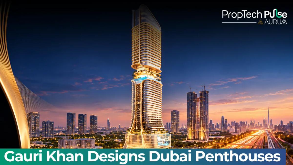 Luxury penthouse interior at Shahrukhz by Danube featuring a modern kitchen, furnished living area and waterfront balcony