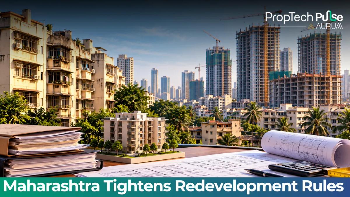 Mumbai cooperative housing society buildings illustrating Maharashtra’s revised redevelopment rules and developer-selection safeguards.