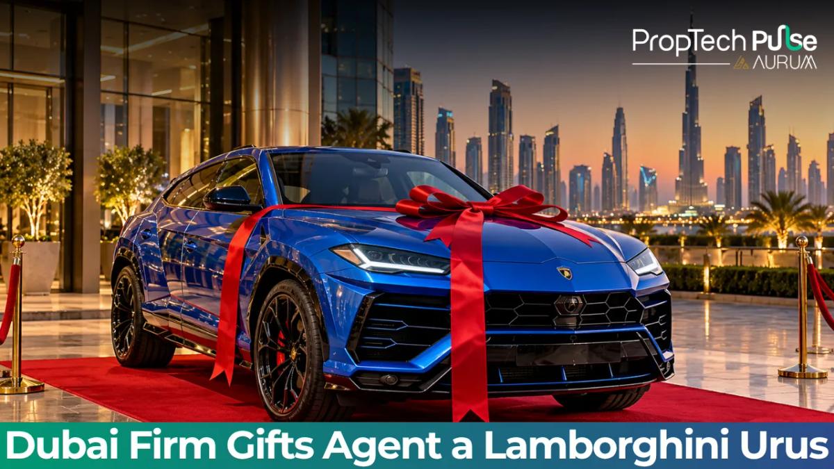 Natalia Chavez stands beside a blue Lamborghini Urus gifted by Richkey Properties CEO Daban Othman.