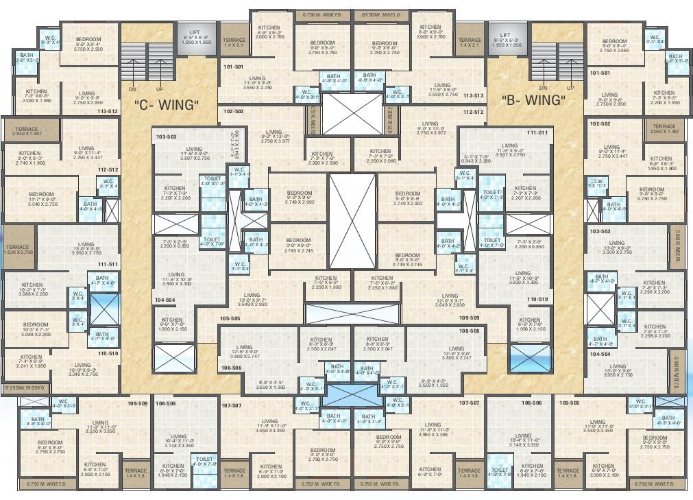 krishna-leela Wing B And C Floor Cluster Plan