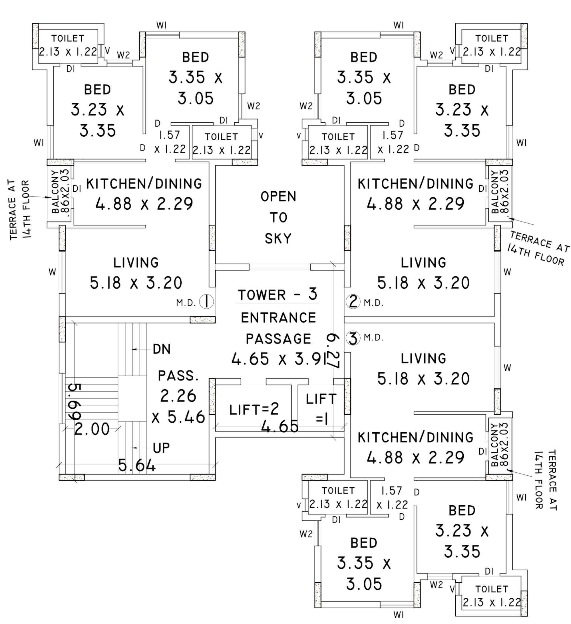 heights Tower 3 Cluster Plan From 1st To 14th Floor