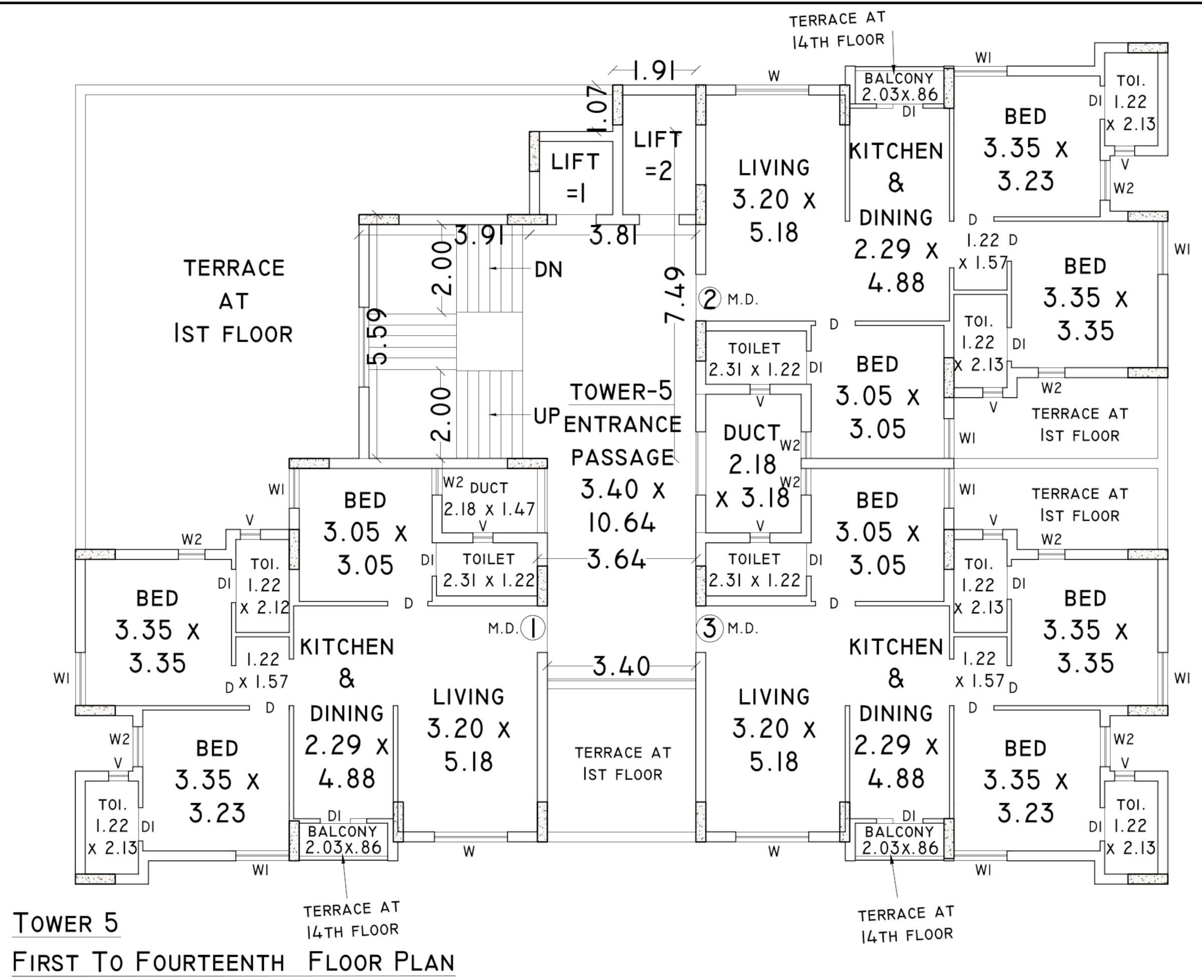 heights Tower 5 Cluster Plan From 1st To 14th Floor