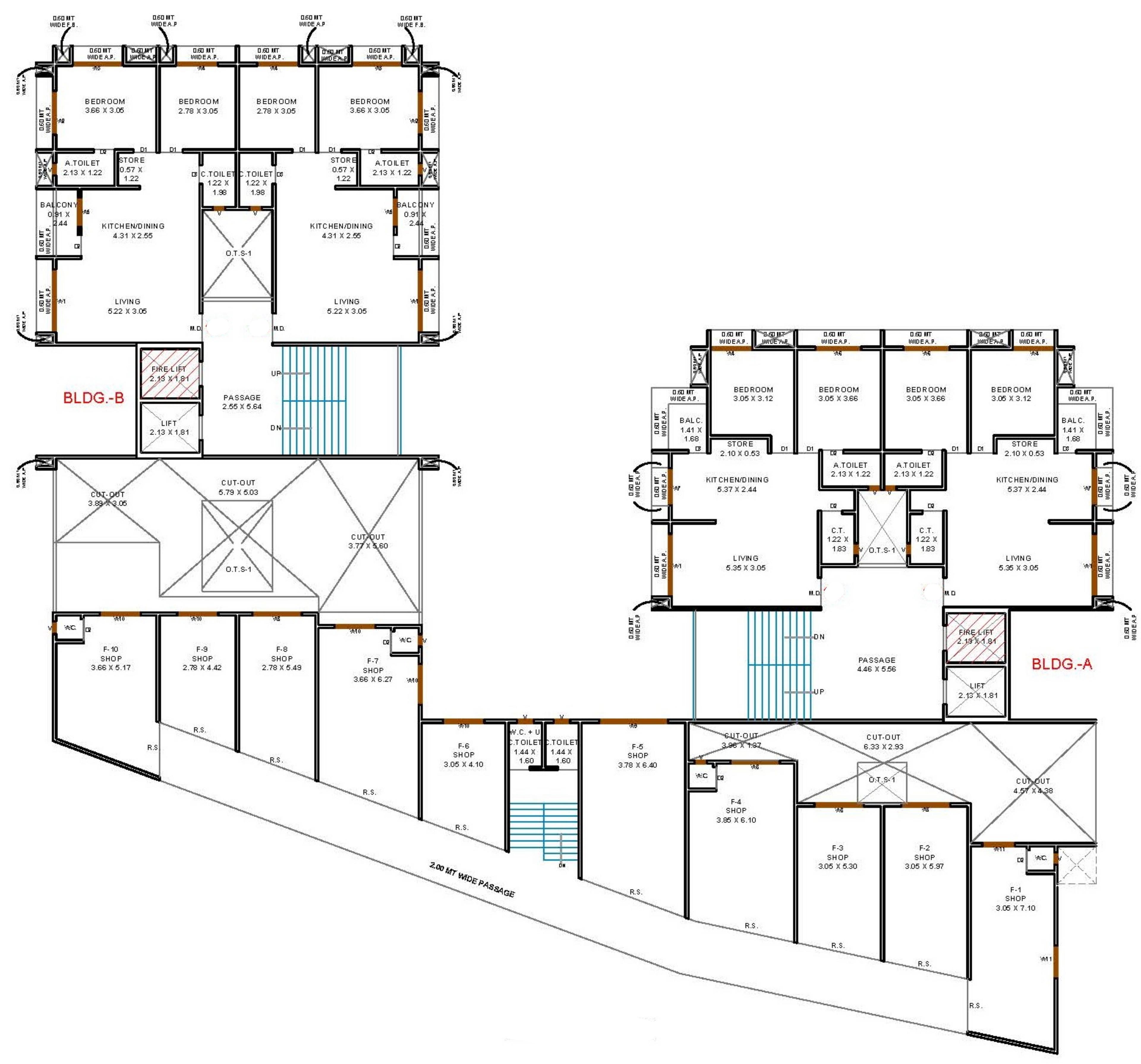shubham-heights A, B Typical Cluster Plan For 1st Floor