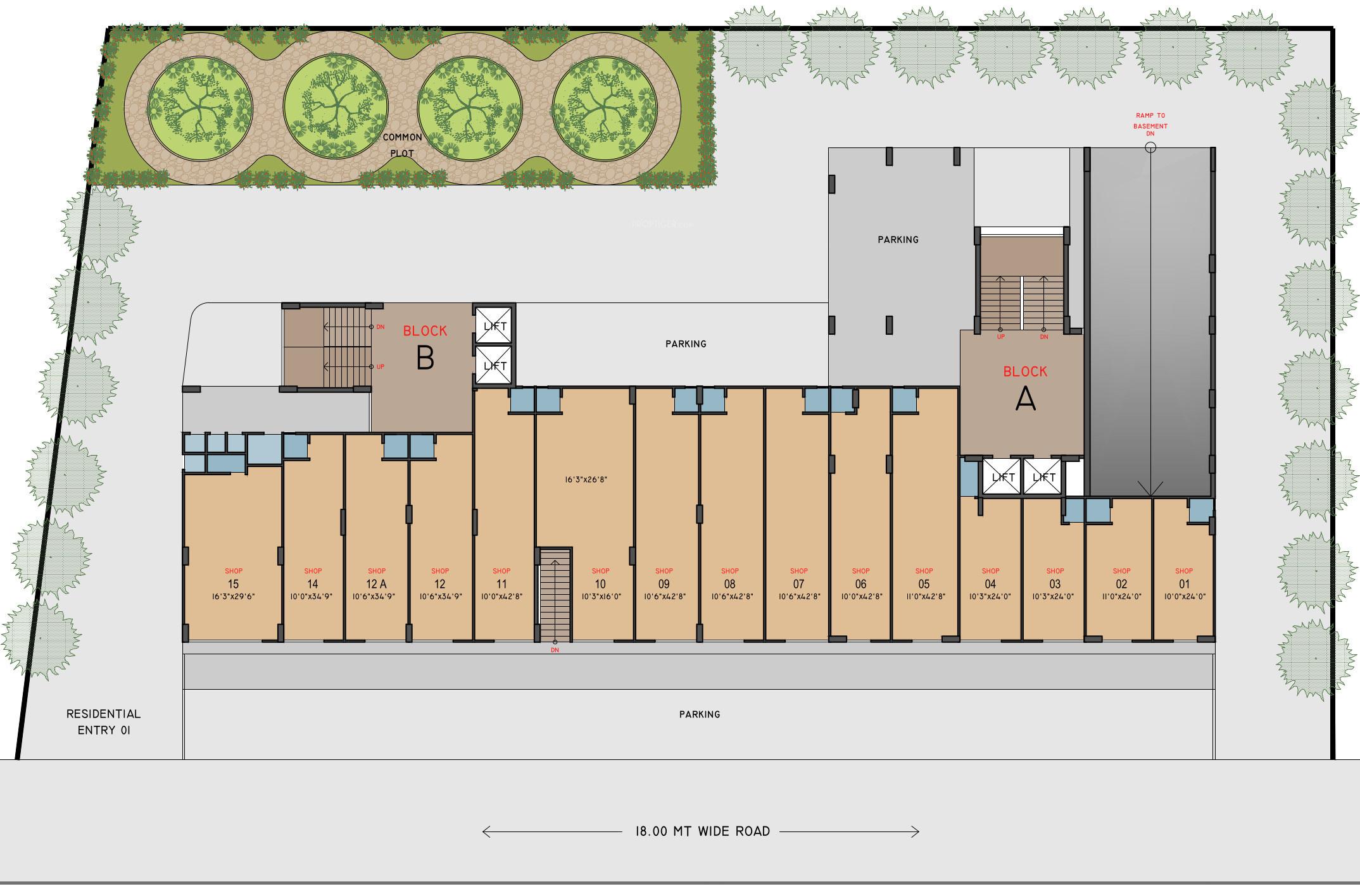 crest A, B Ground Floor Cluster Plan