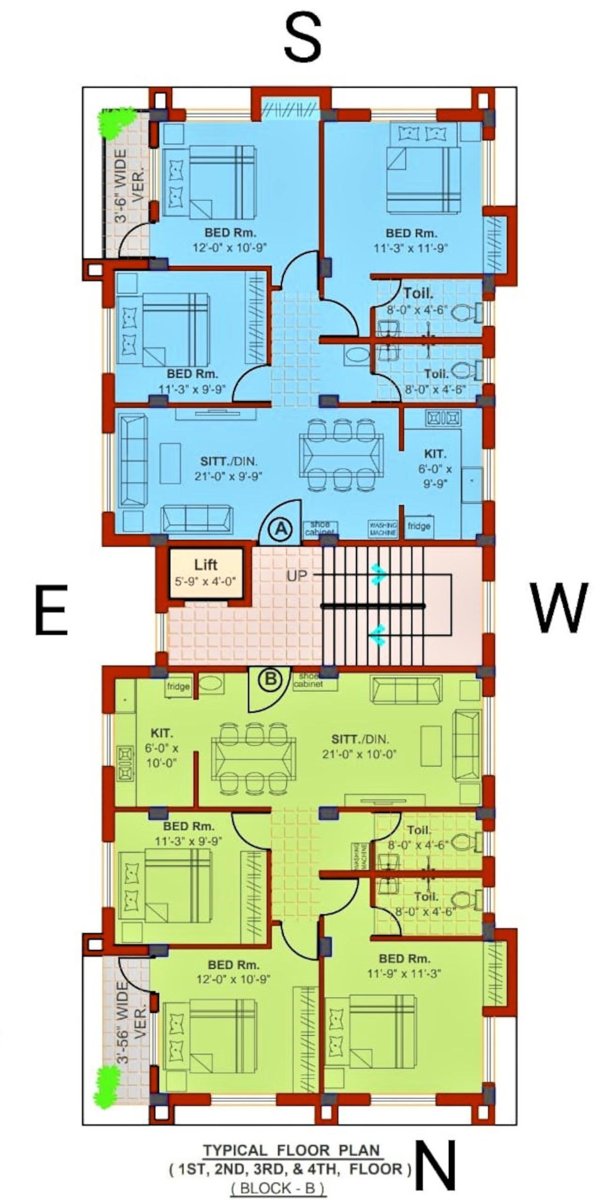 aurovilla Block B Cluster Plan from 1st to 4th Floor