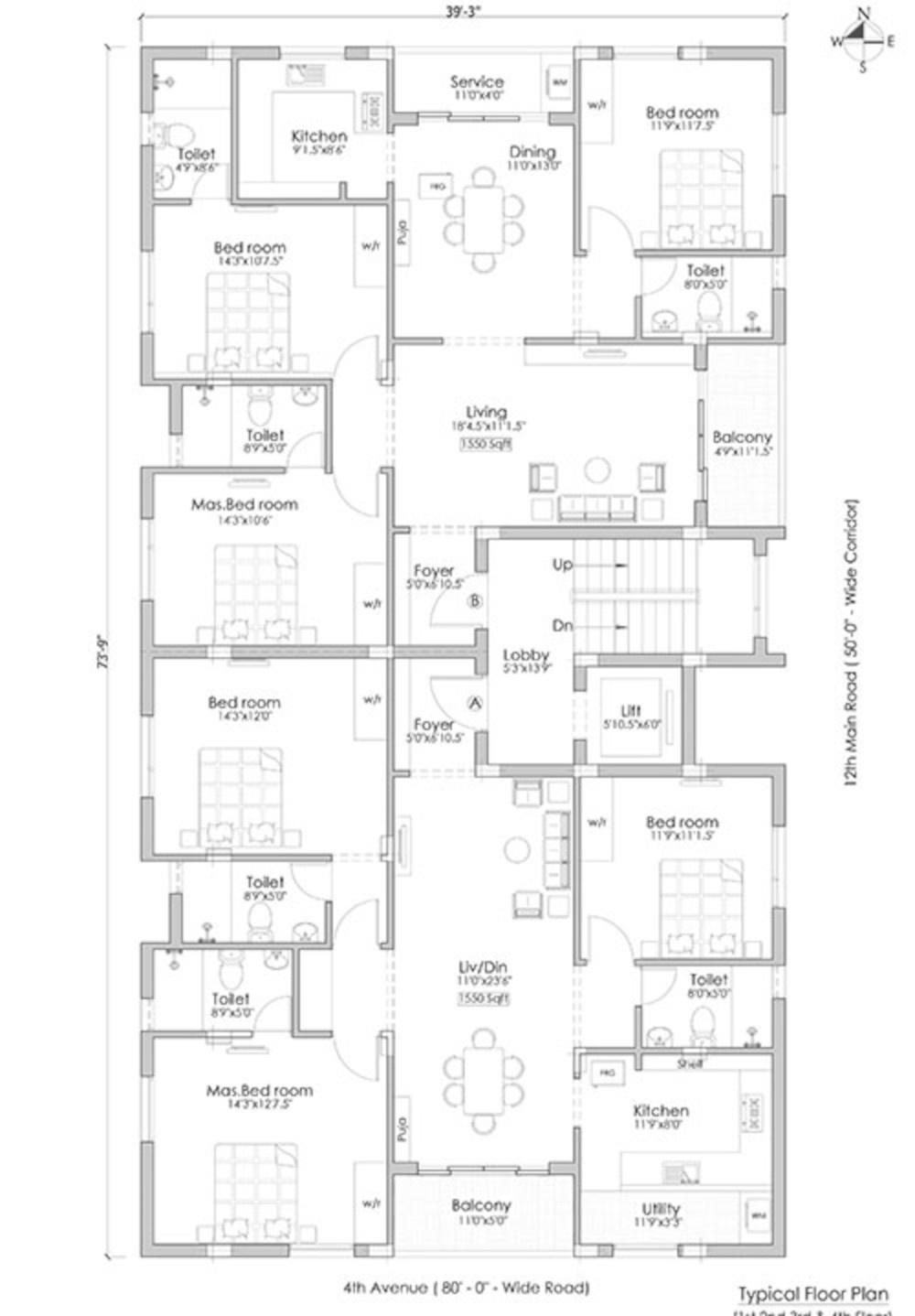 mullai-manor Pushkar Mullai Manor Cluster Plan from 1st to 4th Floor