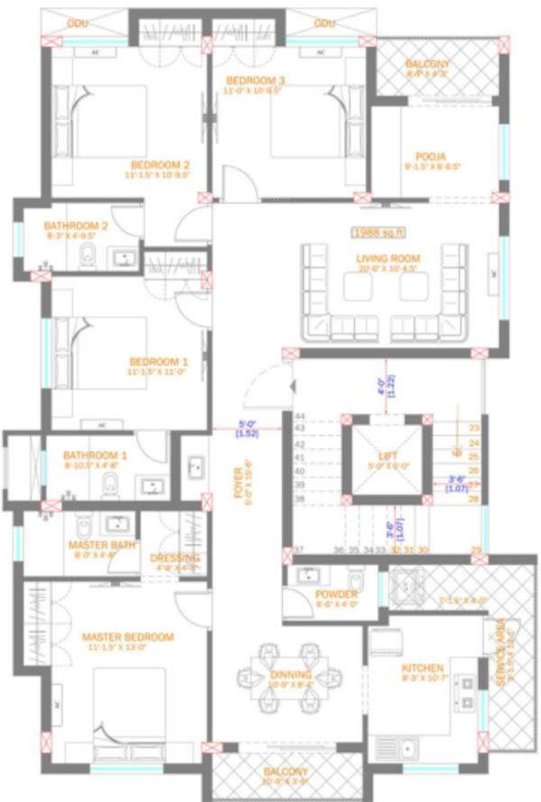eline-luxury-flats Eline Luxury Flats Cluster Plan For 1st Floor