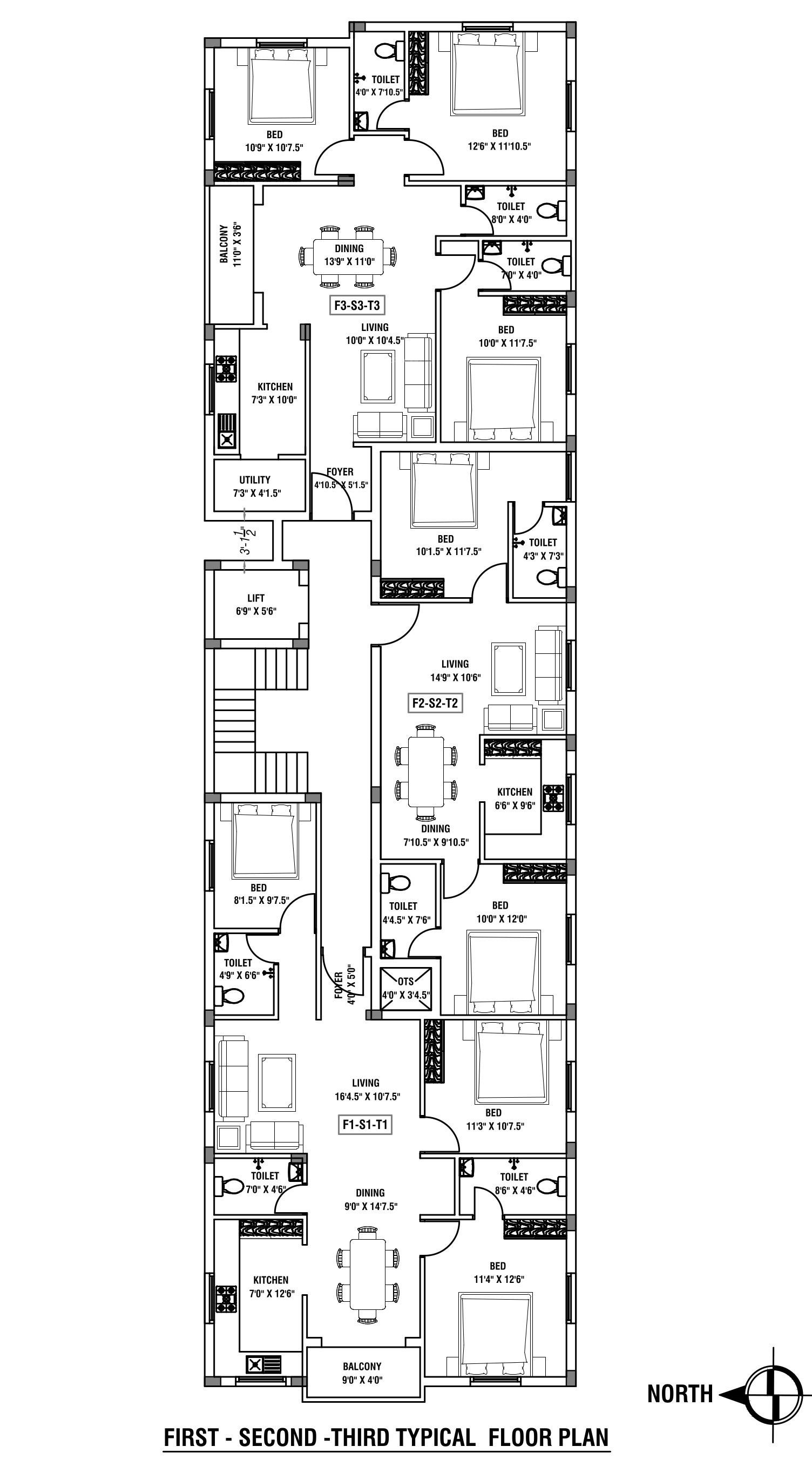 kaushik Kaushik Cluster Plan from 1st to 3rd Floor