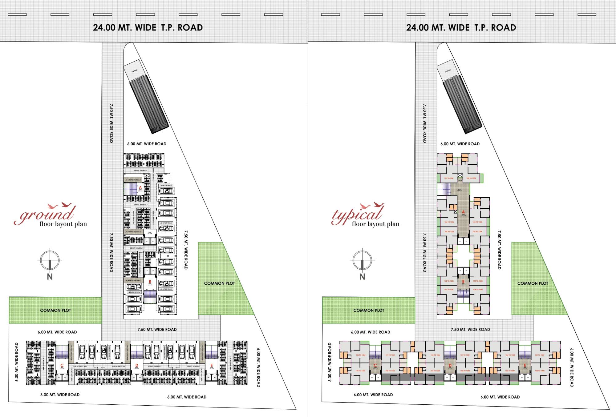 vihar Block A, Block B, Block C, Block D Cluster Plan from ground to 13th Floor