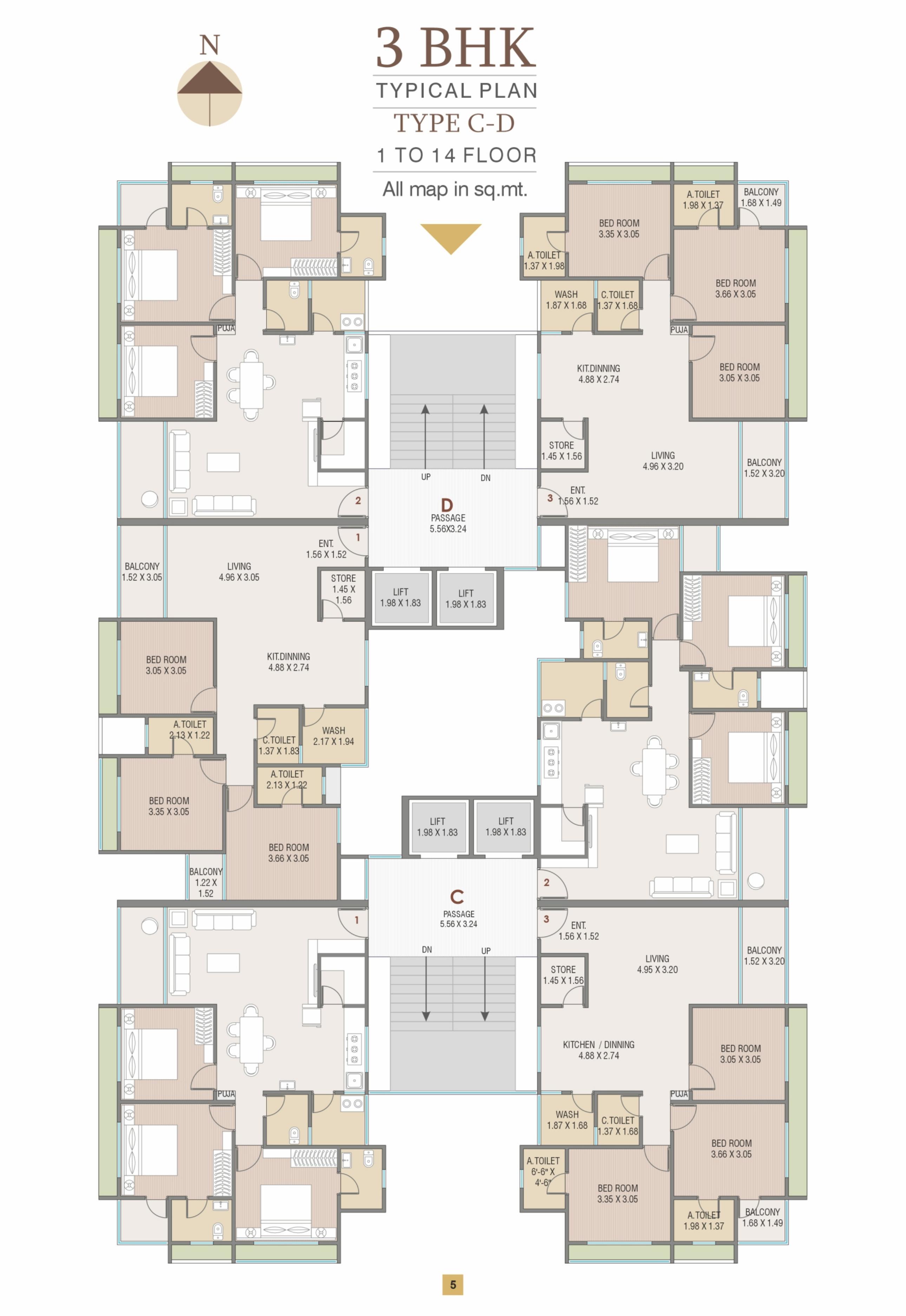 vrajbhumi-residency Block C And D Cluster Plan from 1st to 14th Floor