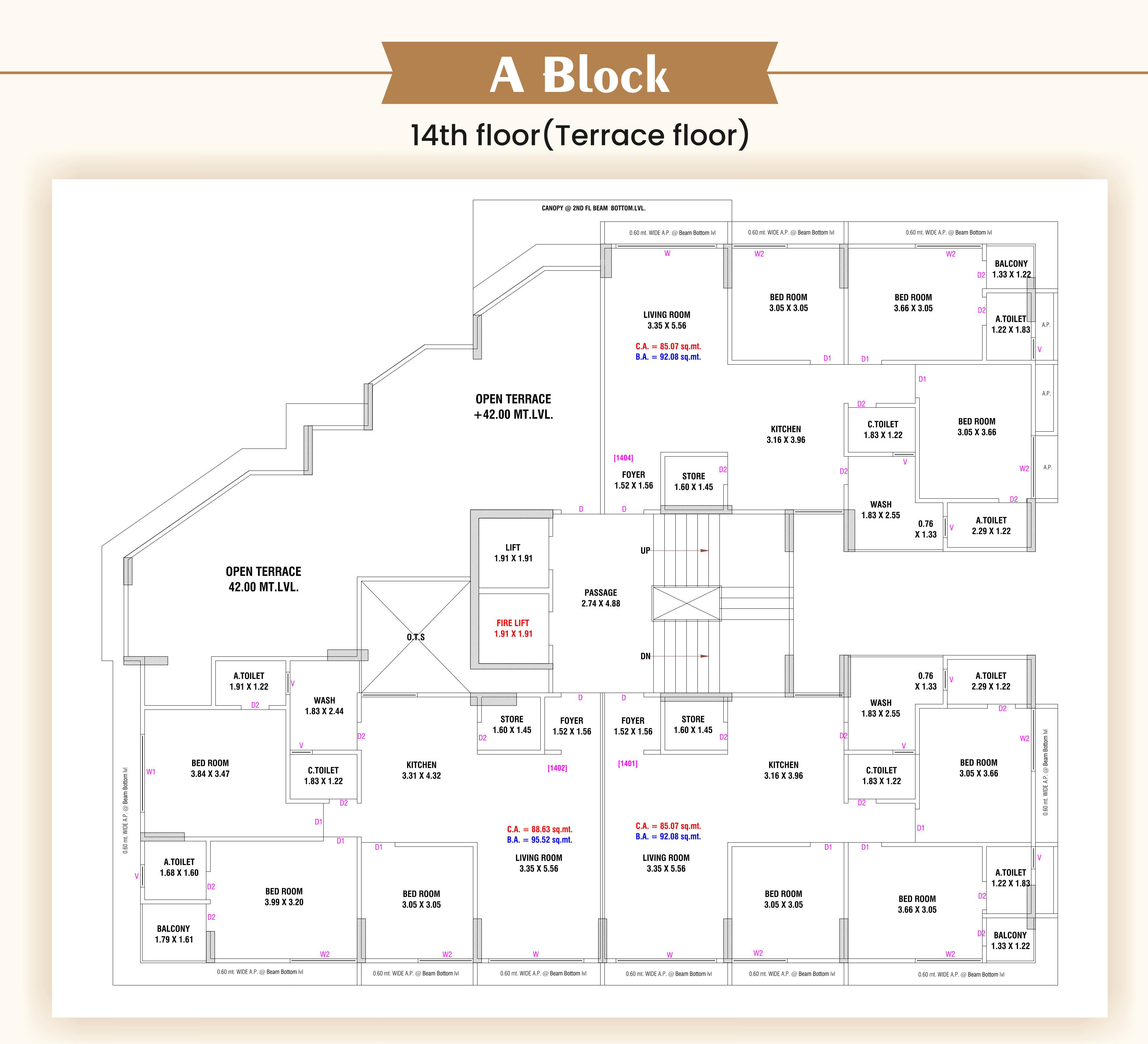 heights Block A Cluster Plan for 14th Floor