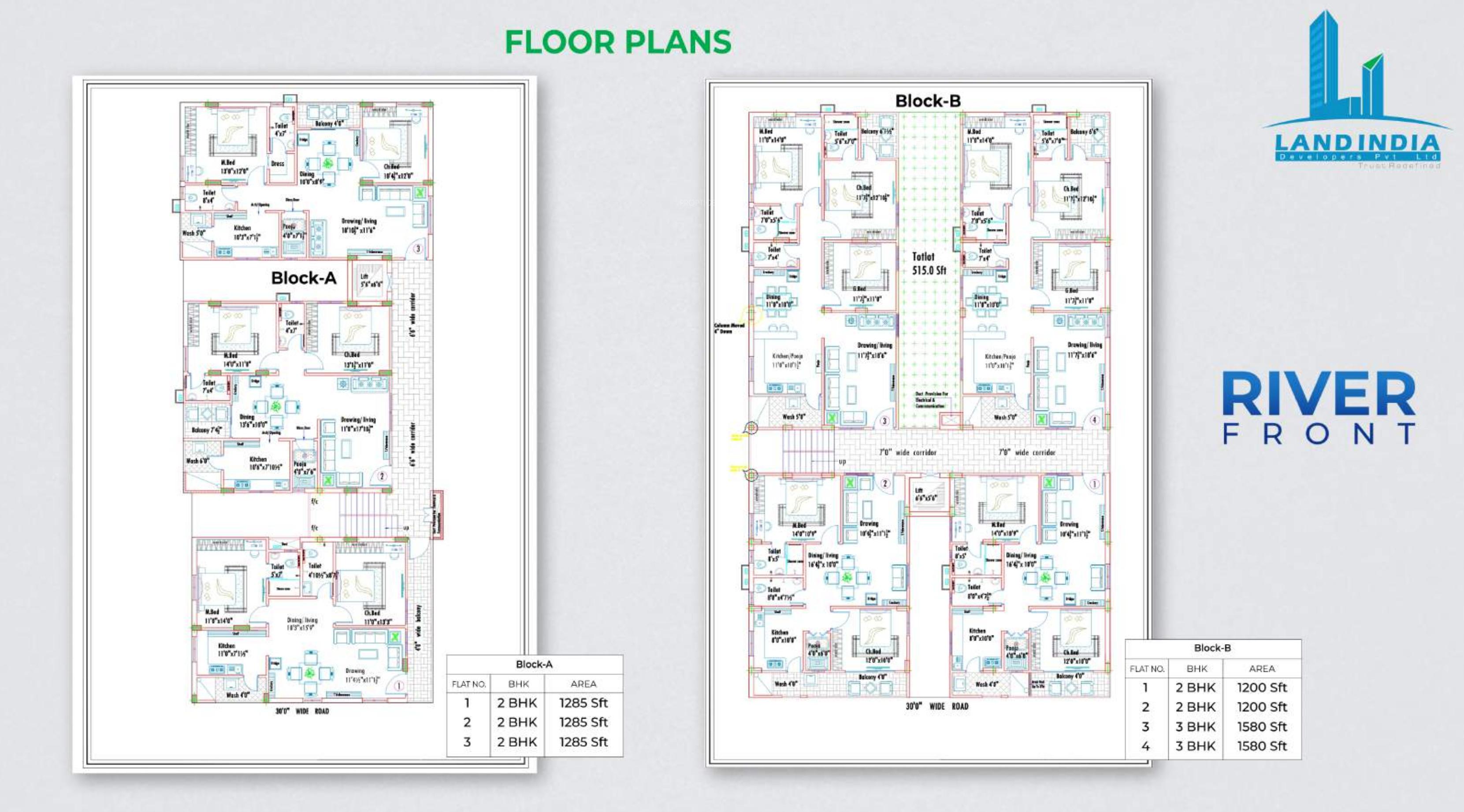 river-front Cluster Plan for typical Floor
