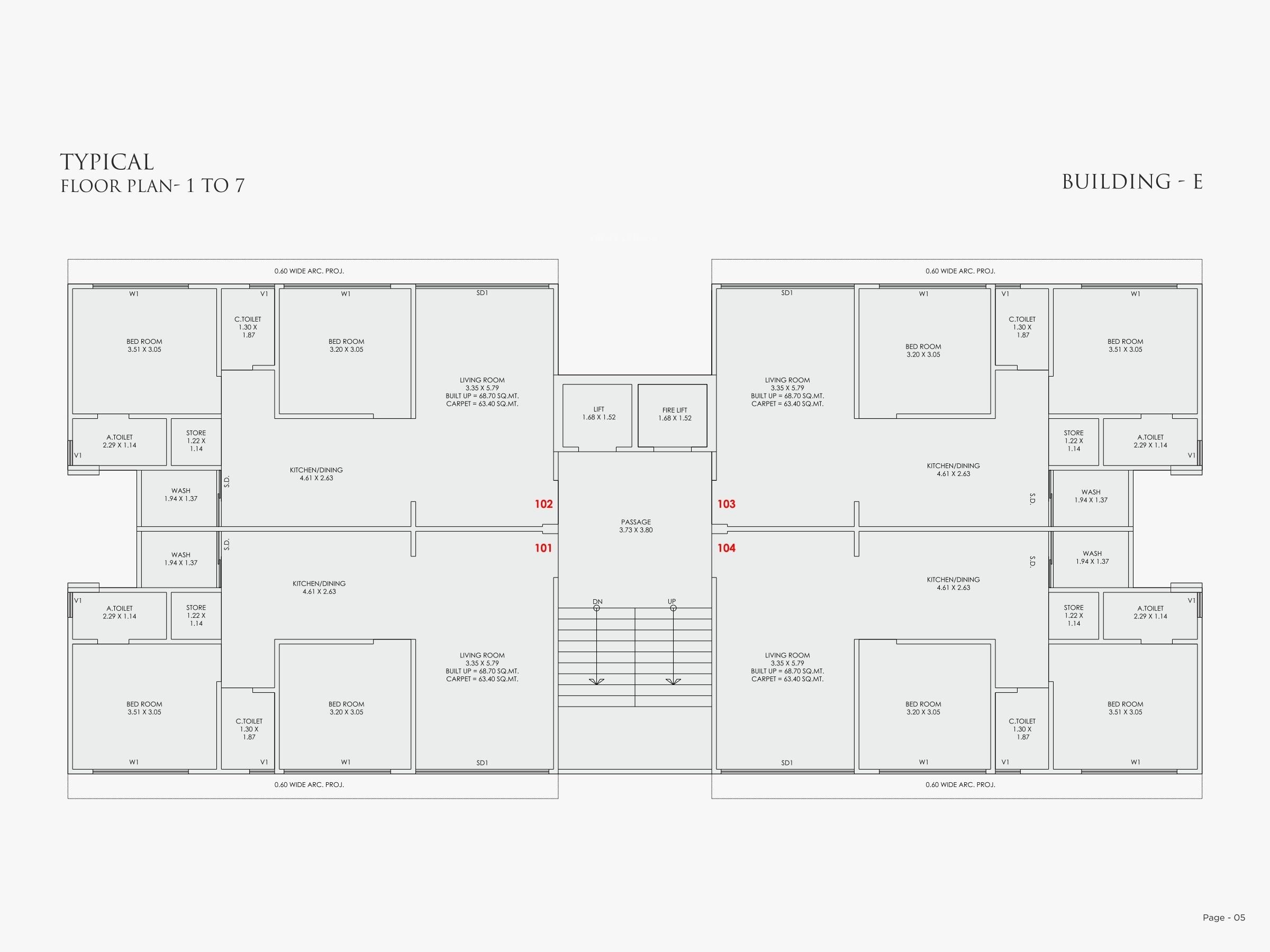residency Block E Cluster Plan from 1st to 7th Floor