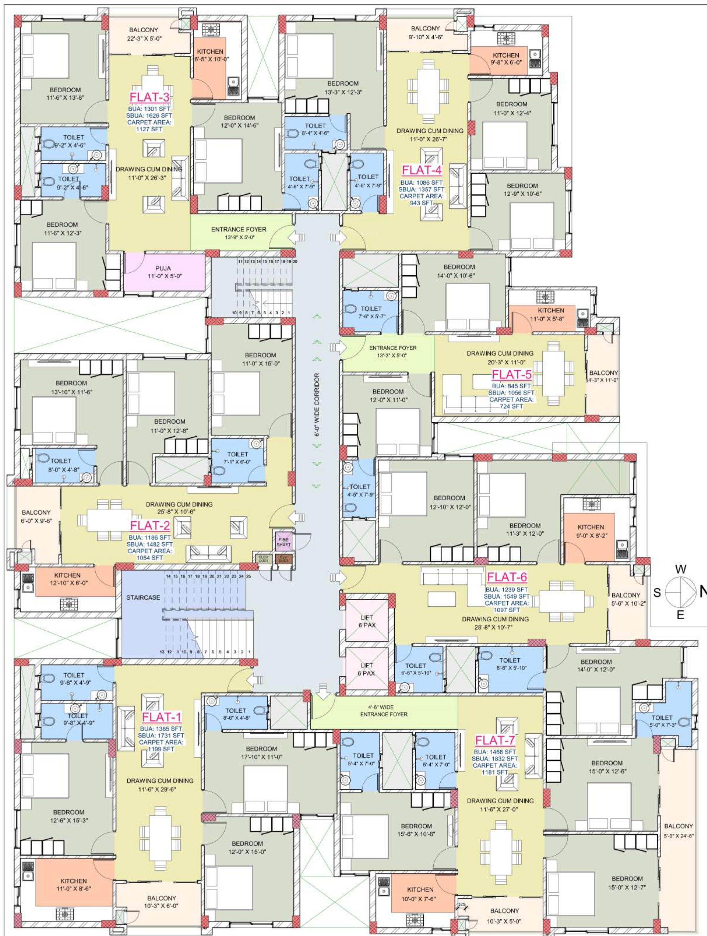 vihar-phase-iv Block B Cluster Plan from 1st to 7th Floor