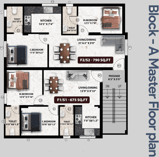 vinna Block A Cluster Plan from 1st to 2nd Floor