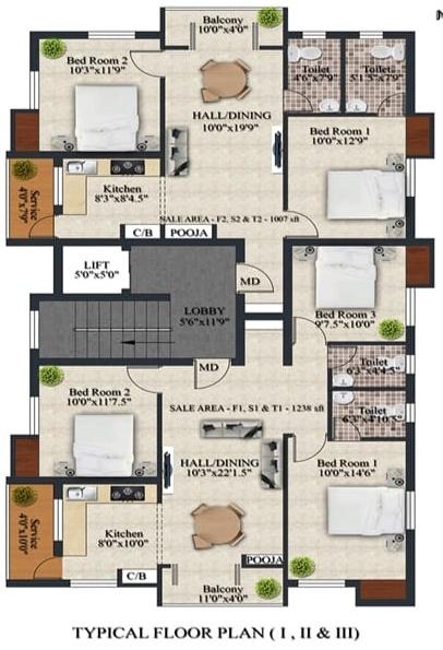g-m-srinivas G M Srinivas Cluster Plan from 1st to 3rd Floor