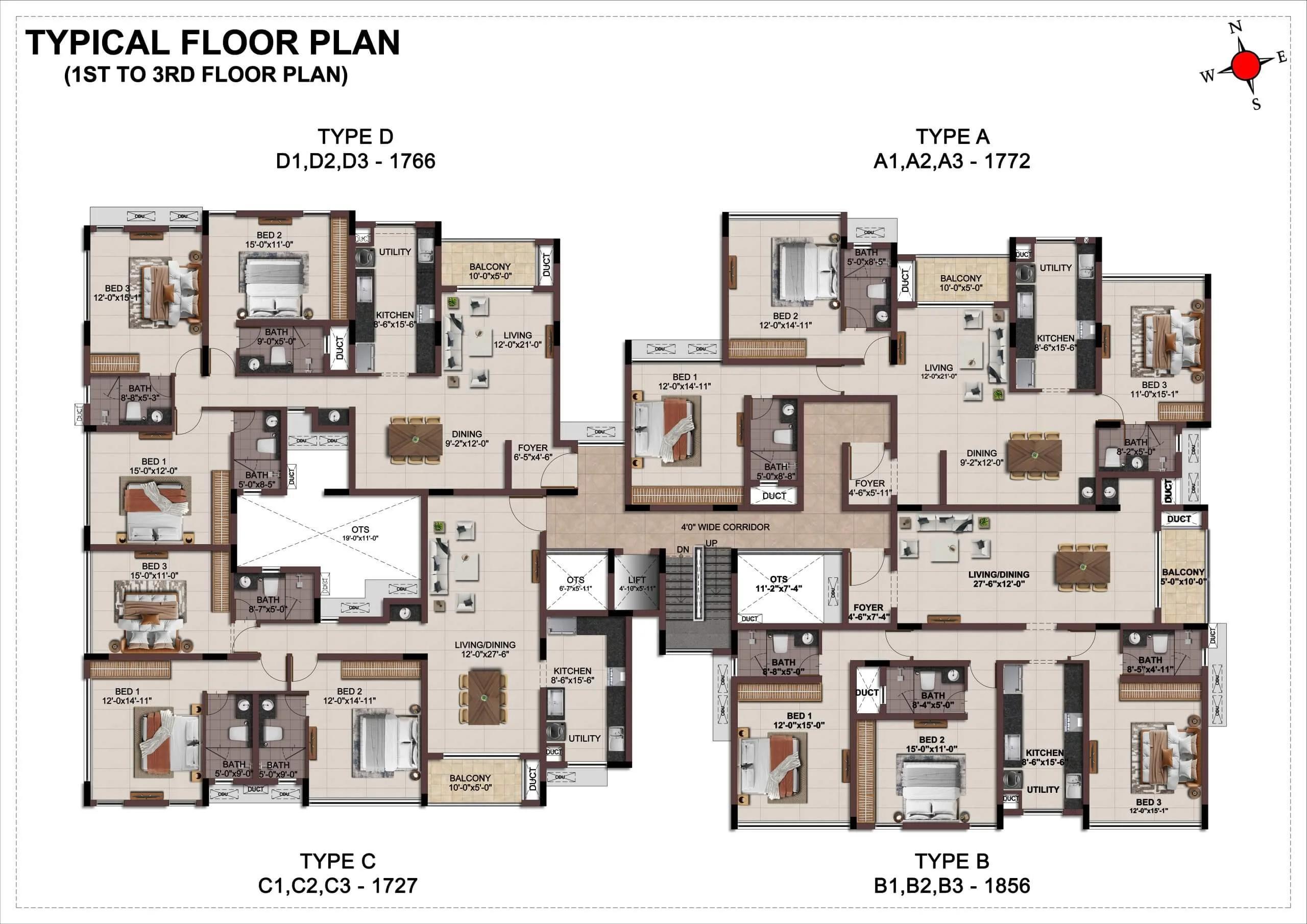 wesley Wesley Cluster Plan from 1st to 3rd Floor