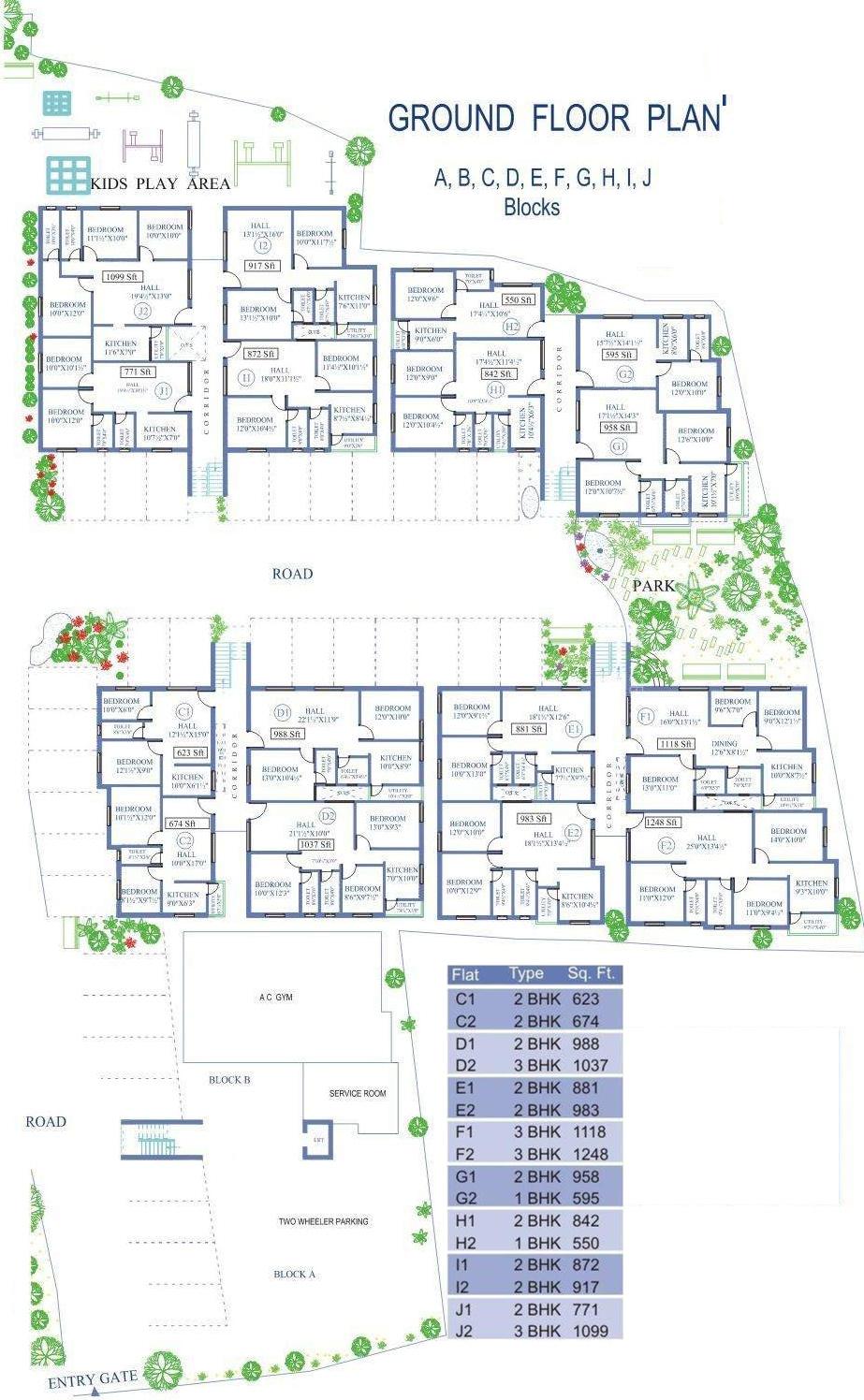 park-wood Tower A to J Cluster Plan for Ground Floor