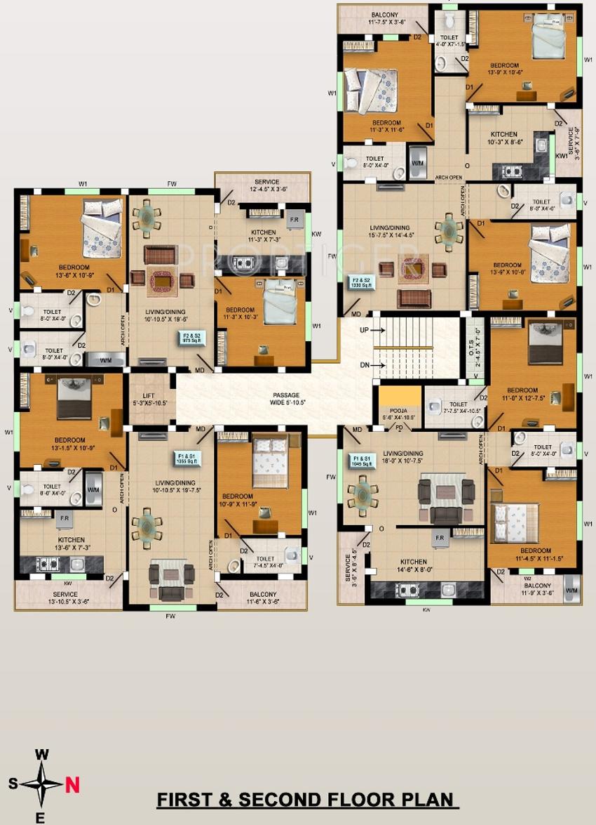 authentic-builders-and-promoters blossoms Cluster Plan from 1st to 2nd Floor