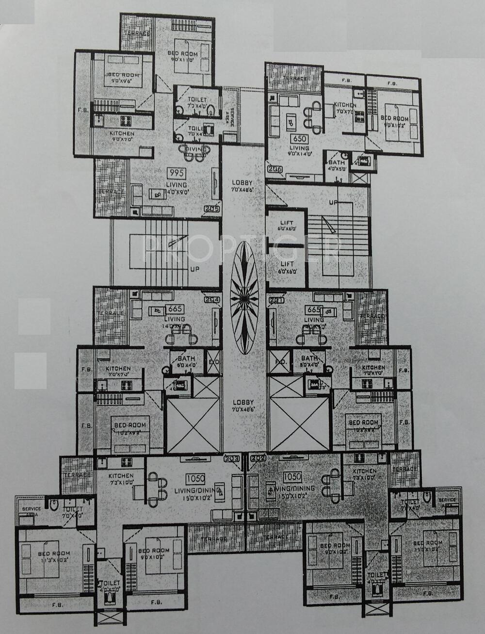 Pragati Infra Pragati Crystal View Typical Floor Cluster Plan