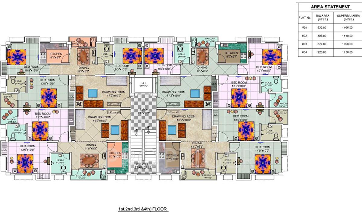 niagaree-builders sai-heritage Cluster Plan from 1st to 4th Floor