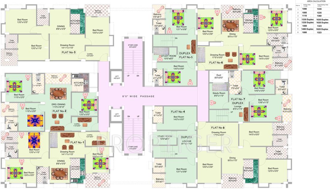 niagaree-builders madhuban-complex Even Floor Cluster Plan