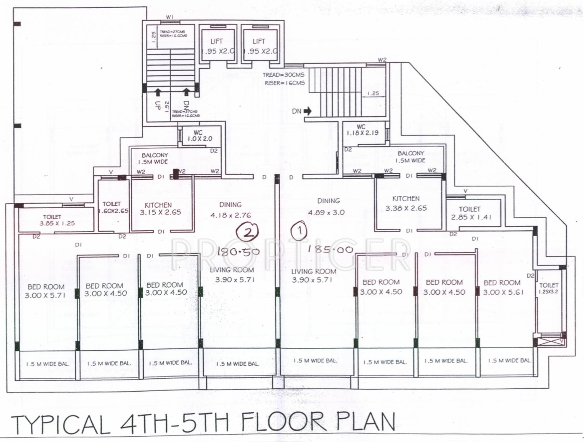 kamat-construction-pvt-ltd la-campala-complex Block A Cluster Plan from 4th to 5th Floor