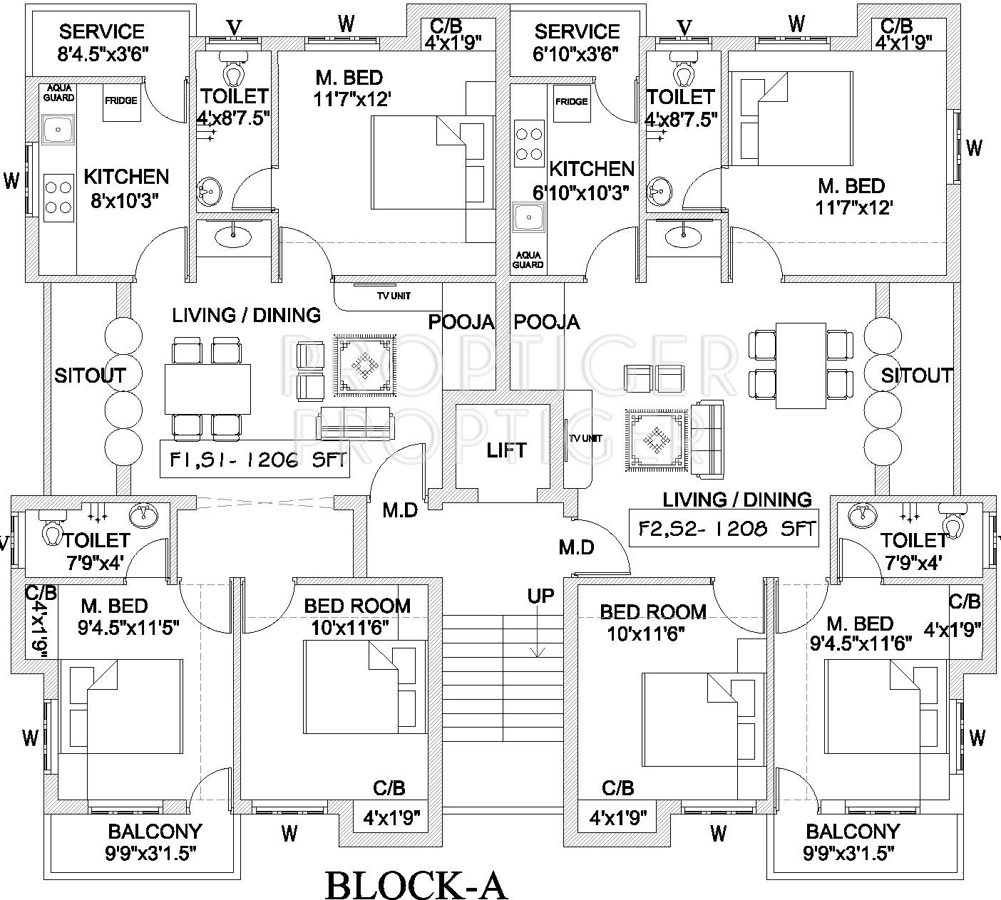 kay-ram-builders pavazha-kudil Block A Cluster Plan from 1st to 2nd Floor