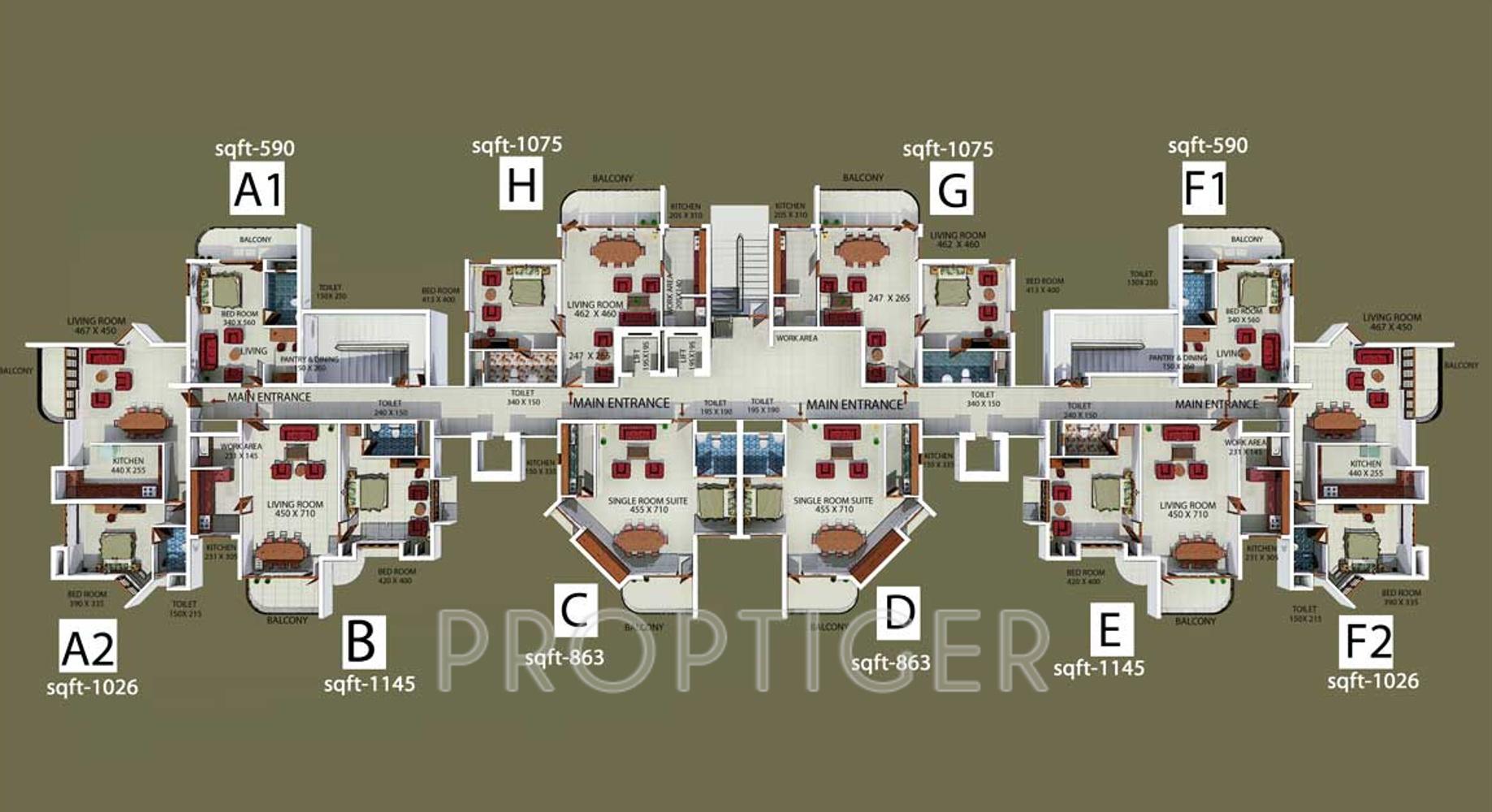 bcg-builders residency-towers Residency Towers Typical Cluster Plan