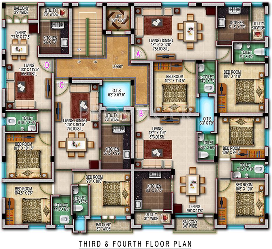 mkb-homes blue-bells Blue Bells Cluster Plan for 3rd & 4th Floor